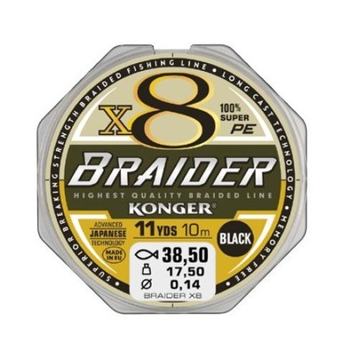 PLECIONKA PRZYPONOWA BRAIDER X8 BLACK 0,20/10m KONGER