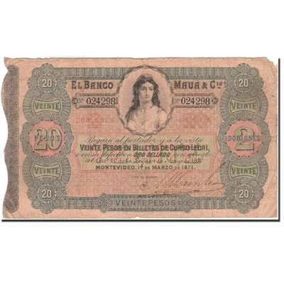 Banknot, Urugwaj, 20 Pesos = 2 Doblones, 1871, 187