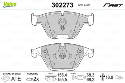 VALEO 302273 VALEO КОЛОДКИ ТОРМОЗНЫЕ FIRST