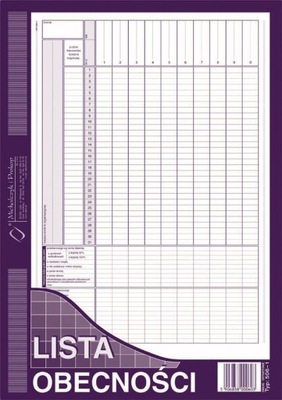 Lista obecności A4, typ 506-1