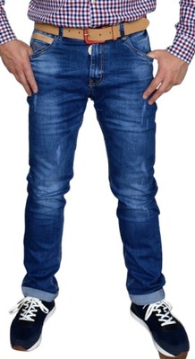 Spodnie męskie jeansowe z Paskiem W30 L31 Przetarcia