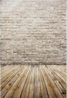 Tło fotograficzne winylowe 2,5x3 m ściana z cegieł z drewnianą podłogą
