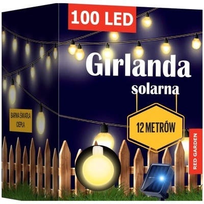 GIRLANDA SOLARNA OGRODOWA LAMPKI LED 100 ŻARÓWEK