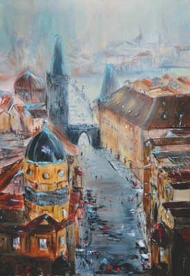 Obraz ręcznie malowany DUŻY 70x100 cm Praga