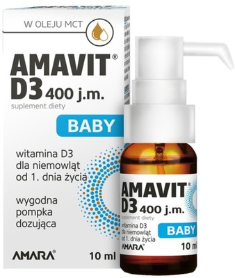 Amavit D3 BABY 400 j.m płyn krople dla dzieci WITAMINA D ODPORNOŚĆ 10ml