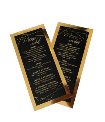 Onyks menu weselne czarne ze złotym