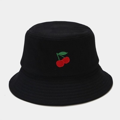 Kapelusz bucket hat wiśnia wisienki czapka czarny