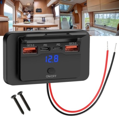 Зарядний пристрій автомобільна , usb c , usb a, 12v / 24v фото №1