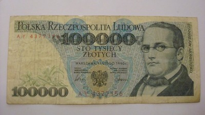 Banknot 100000 złotych 1990 seria AY stan 3