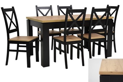 Zestaw stół z 6 krzesłami czarny do SALONU JADALNI
