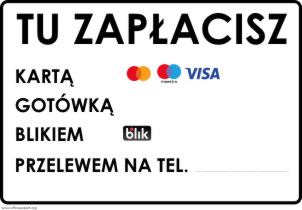 Tabliczka laminowana A5 PŁATNOŚĆ KARTĄ BLIKIEM itp tabliczka do sklepu