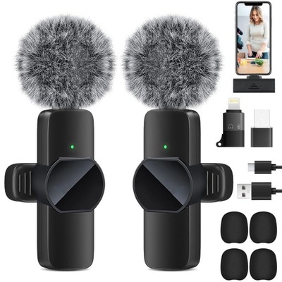 MIKROFON LAVALIER BEZPRZEWODOWY ZESTAW 2 MIKROFONÓW DO IPHONE PC/ANDROID
