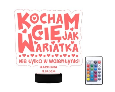 Lampka nocna na prezent WALENTYNKI 2024 KOCHAM CIĘ JAK WARIATKA