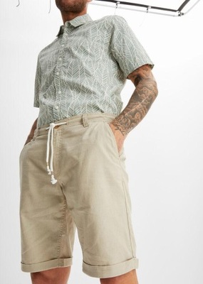 1N2E03 BONPRIX BERMUDY BEŻOWE Z LNEM 46