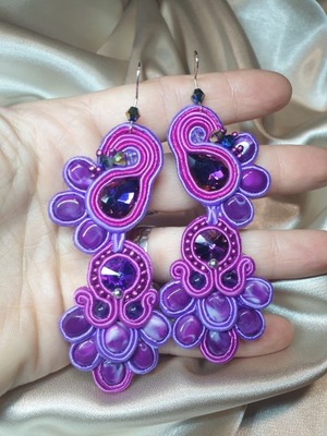 Kolczyki SUTASZ soutache rękodzieło handmade fiolet róż