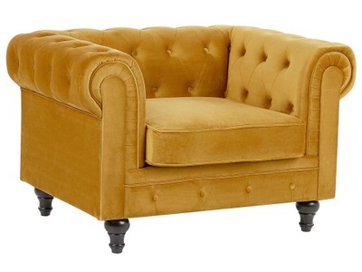 Fotel krzesło chesterfield welur żółty