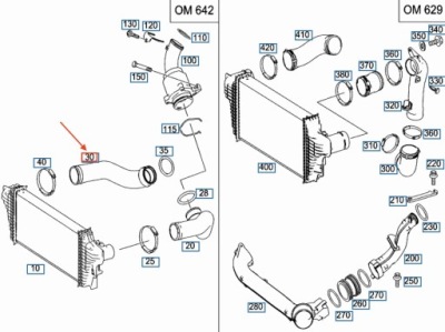 Шланг радіатора повітря наддувний mb gl x164, правий, a1645282582 фото №1