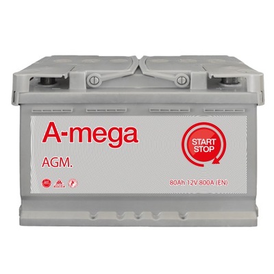 Аккумулятор amega agm 12v 80ah 800a кнопка старт/стоп фото №1