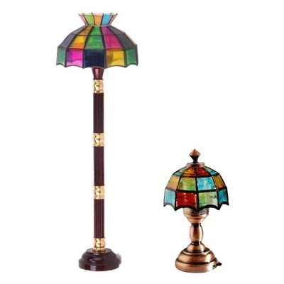 2szt. Nowoczesna lampa stołowa do domku dla lalek i oświetlenie podłogowe Model ozdoby sceniczne