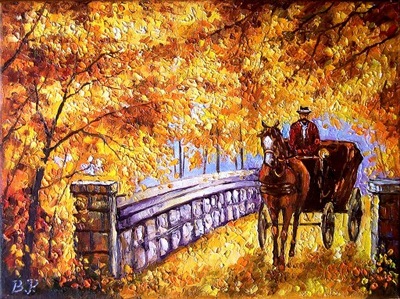 Bogusław Potera obraz olejny dorożka "Złota Jesień"