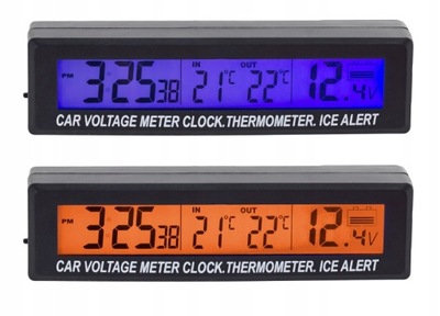 Termometr Samochodowy Zegarek Woltomierz 3W1