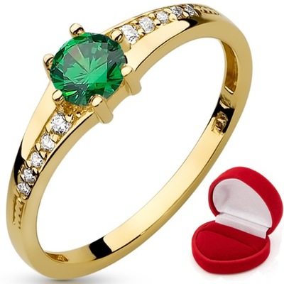 Złoty pierścionek zaręczynowy z zieloną cyrkonią 333 r 8