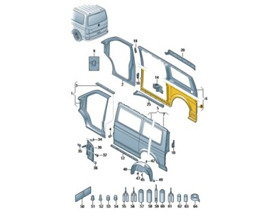 Фрагмент стены боковой правый задний dół vw transporter oe: 7e1809844 фото №1