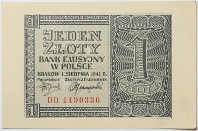 Banknot 1 Złotych 1941 rok - Seria BB