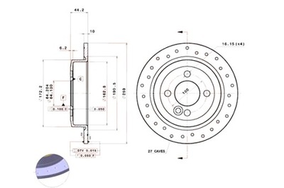 BREMBO DISCOS DE FRENADO 2SZT. NAWIERCANE PARTE TRASERA MINI R50 R53 R52 R56 R57  