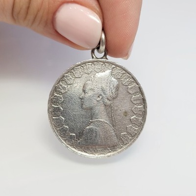 Srebrny wisiorek z monety, srebro 0,800 moneta 500 lirów Włochy