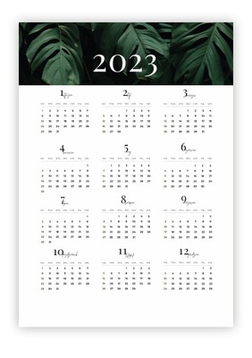 Kalendarz ścienny 2023, Kalendarz wzór monstera