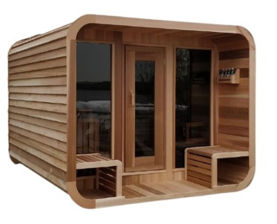 Cedrowa sauna LUNA KNOTTY z werandą 277x244 cm