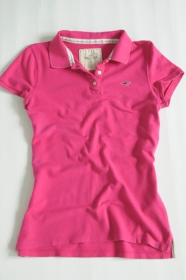 HOLLISTER Polo w różu z logo + kołnierz L