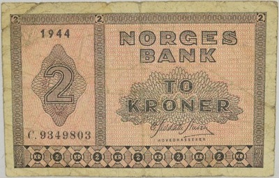 16.Norwegia, 2 Korony 1944 rzadki, P.16.a, St.3/3+