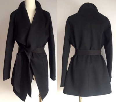 NEXT płaszcz kurtka czarny wełniany wiązany 40 L