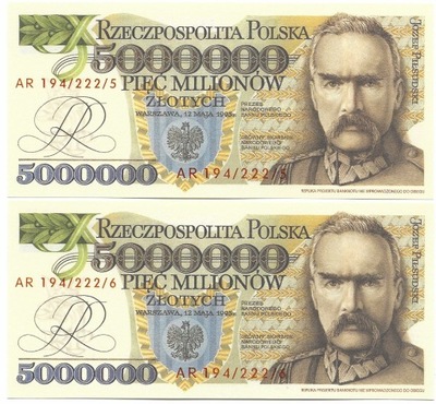 5000 000 Zł J. Piłsudski 1995r Seria AR Stan/UNC