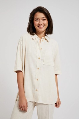 Lniana koszula z kieszonką beżowa XL od MOODO