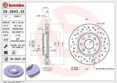 BREMBO 09.5843.3X DISKU STABDŽIŲ 