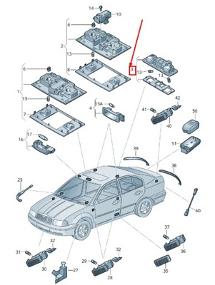 Skoda kodiaq ns rear interior reading light 3v0947291awc4 фото №1