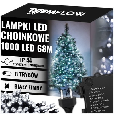 LAMPKI CHOINKOWE 1000LED ZEWNĘTRZNE BIAŁE ZIMNE GIRLANDA LED ŚWIĄTECZNA 68M