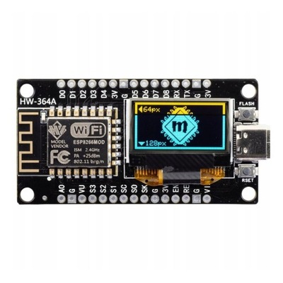 ESP8266 NodeMCU z wyświetlaczem OLED 0,96" 128x64px I2C CH340 z USB-C
