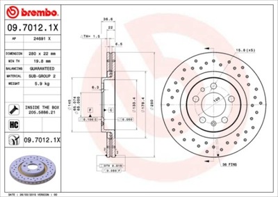 DISCOS DE FRENADO PARTE DELANTERA BREMBO 09.7012.1X 0970121X  