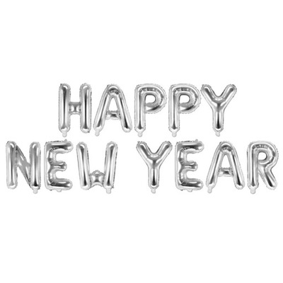 BALONY foliowe napis HAPPY NEW YEAR srebrny nowy rok sylwester