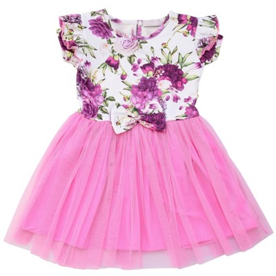 Elegancka sukienka z tiulem rozkloszowana kwiaty róż fiolet sukienki roz122