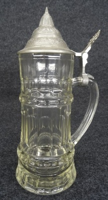 Stary kufel szklany z cynową pokrywką 0,4 l