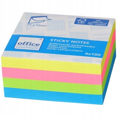Karteczki samoprzylepne kolorowe biurowe notatki kostka bloczek 400 kartek