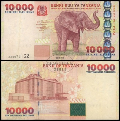 BNA - TANZANIA 10000 Szylingów 2003 AA 0973132 # P38 # VF+