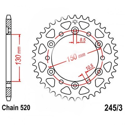 ENGRANAJE PARTE TRASERA R245/3-47Z 520 YAMAHA YZF 93-02 PARTE TRASERA  