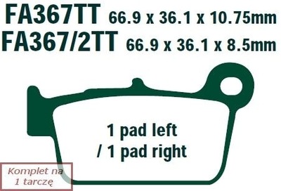 TRINKELĖS STABDŽIŲ EBC FA367/2R (KPL. NA 1 TARCZE) 