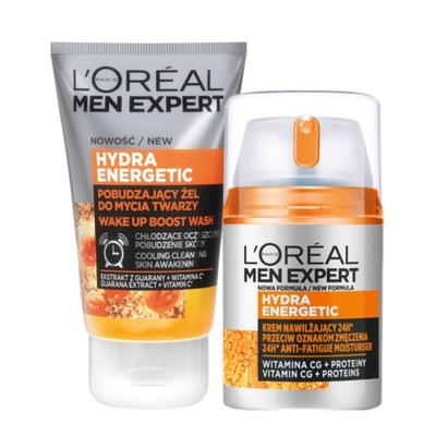 Zestaw Loreal Men Expert: krem do twarzy przeciw oznakom zmęczenia, żel